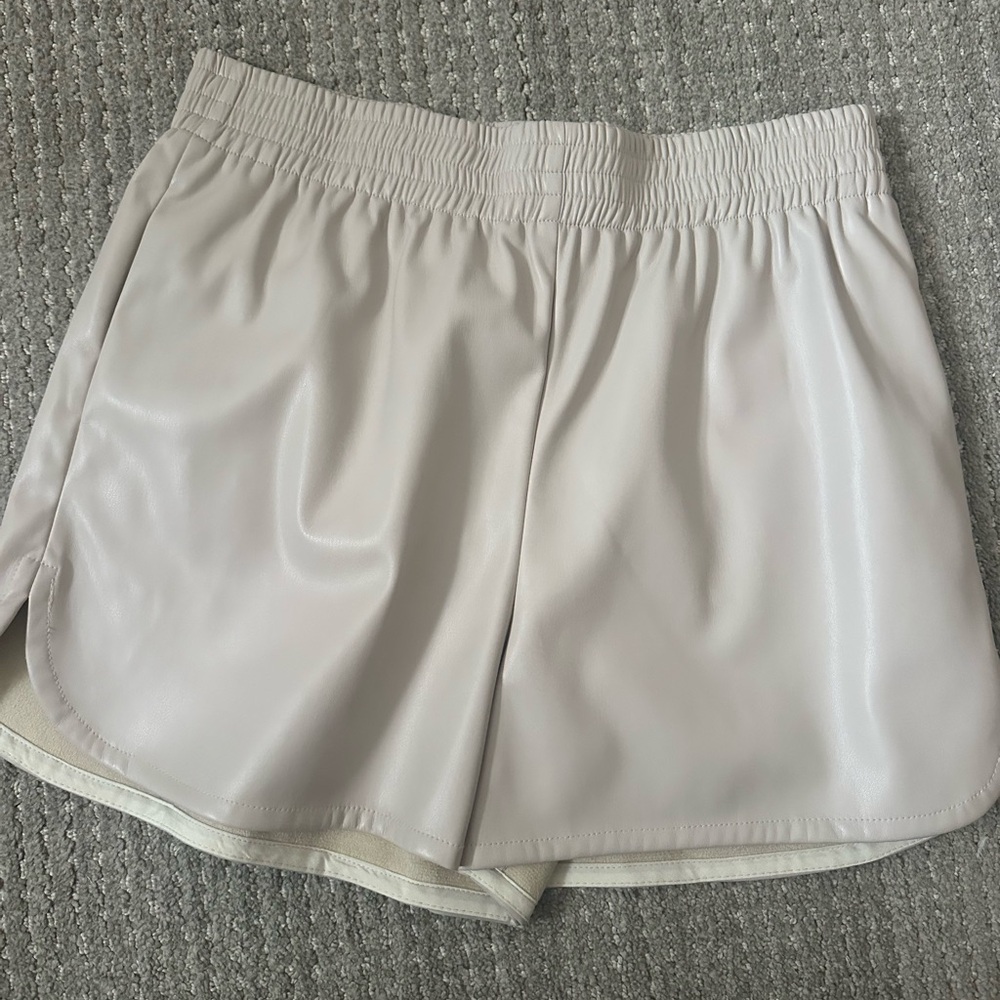 Women's faux leather Cream Shorts